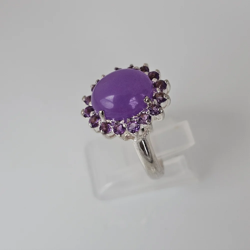 Vintage Purple Jade & Amethyst Sterling Silver Ring Size 8! - Picture 2 of 6